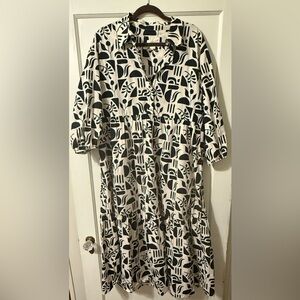 Maeve Black and Cream Midi Dress